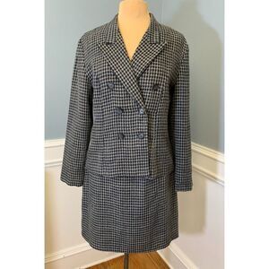 Ellen Figg Skirt‎ Suit Womens 12 Houndstooth Long Sleeve Double Breasted